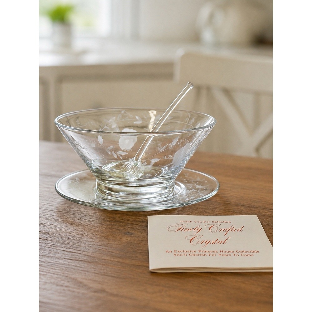 Vtg Princess House Heritage Crystal 3 Piece Mayo/Condiment Bowl Set #0429 W/ Box